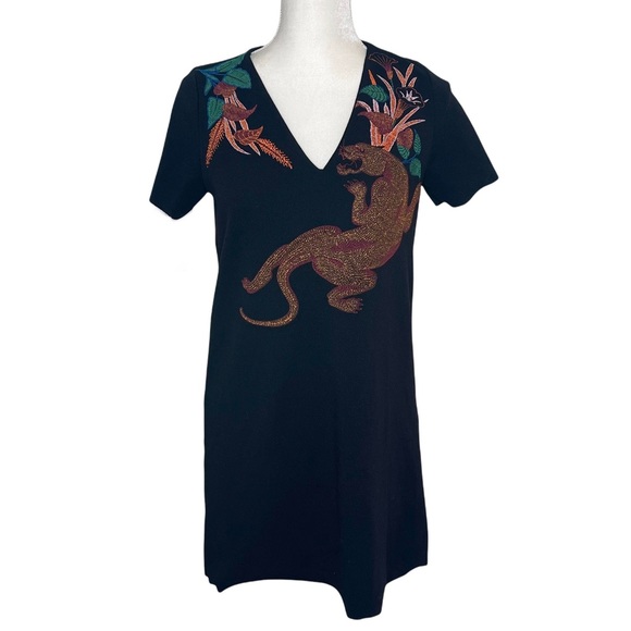 Zara metallic jaguar floral v-neck dress size small - Picture 3 of 10